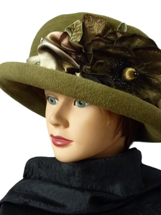Louise Green olive green flower hat